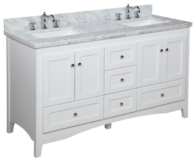 Abbey Bath Vanity, Carrara and White, Double, 60" Transitional