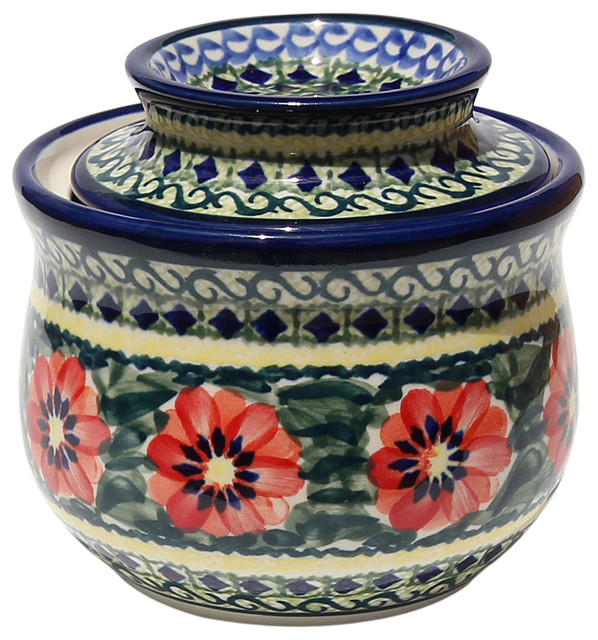 Polish Pottery French Butter Dish, Pattern Number 134AR Farmhouse