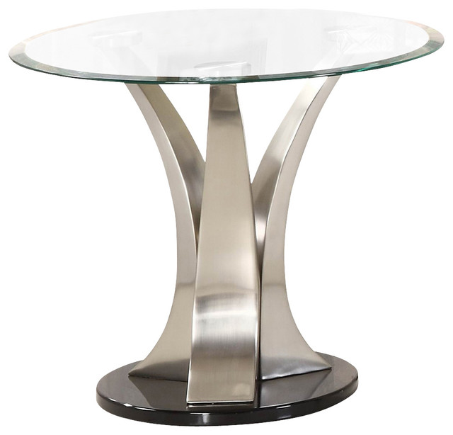 Homelegance Charlaine Round Glass End Table on Chrome Pillars Side