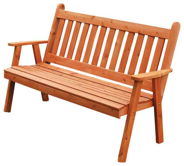 4' Cedar Garden Bench, Traditional English, Gray Stain Farmhouse