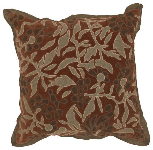 Rust 18 x 18 Pillow with Brown and Beige Accents - Modern - Decorative Pillows
