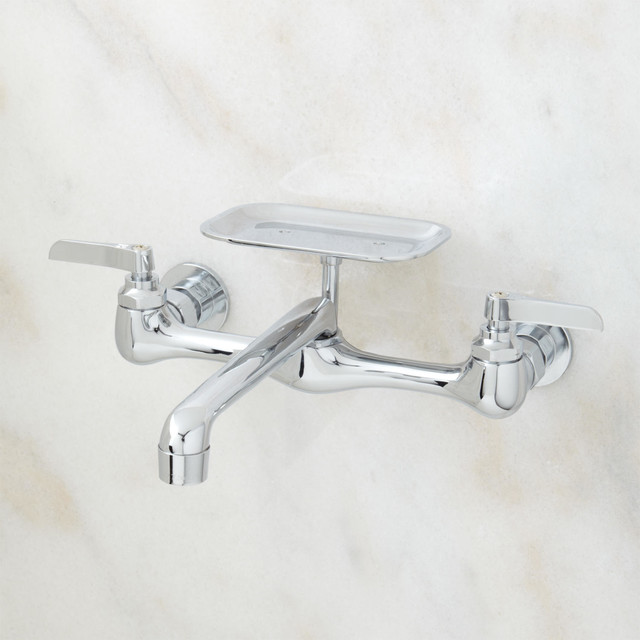 Lever Handle WallMount Faucet with Soap Tray 8" Spout Extension