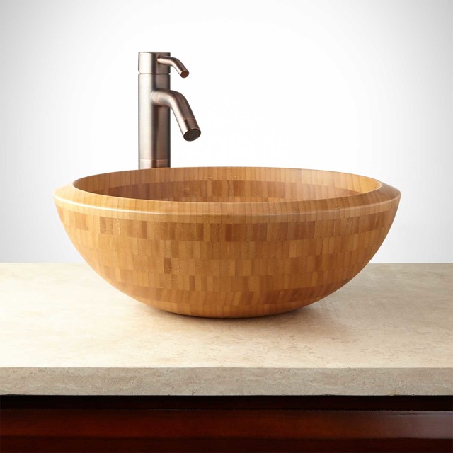 Round Bamboo Vessel Sink traditionalbathroomsinks