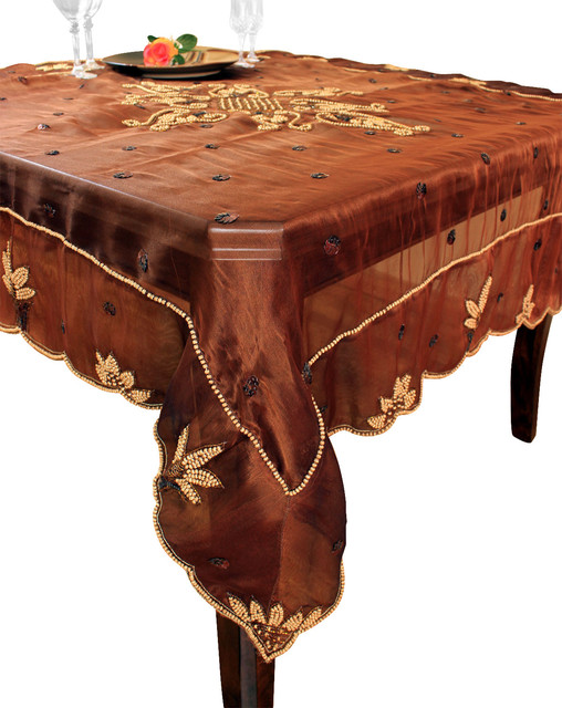 Organza Hand Embroidered 52" X 52" Square Tablecloth Asian
