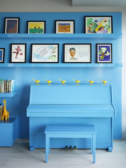 Bohemian Apartment Blue Wall with Piano