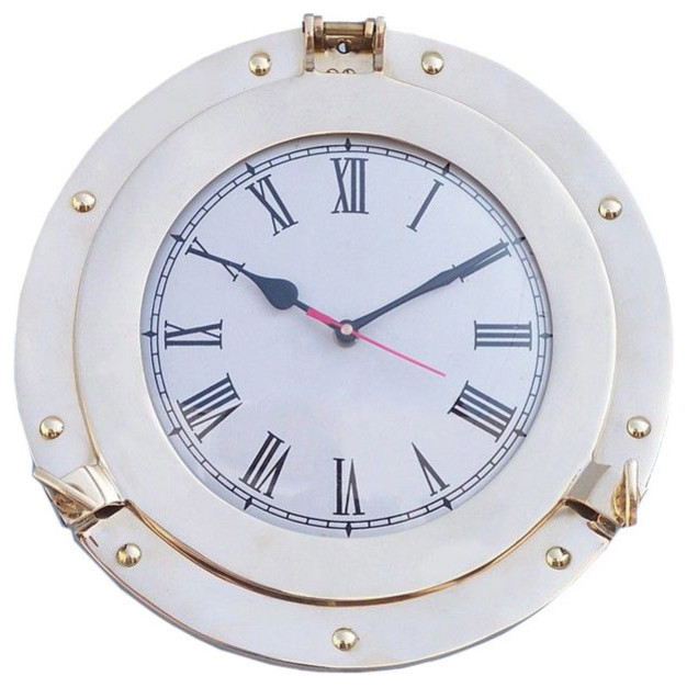 Brass Deluxe Class Porthole Clock 12" Nautical Decor Desk And