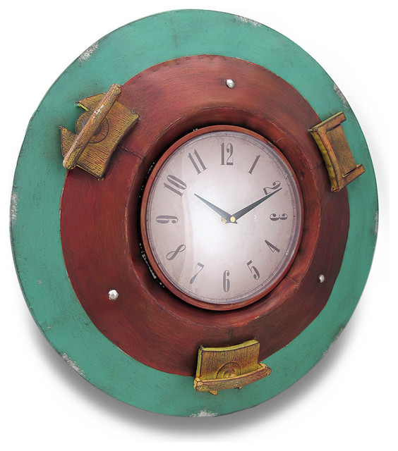 Copper And Verdigris Enamel Metal Nautical Porthole Wall Clock 20 in