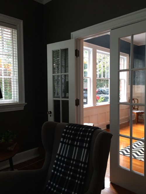 Long Narrow Den with Two Sets of French Doors