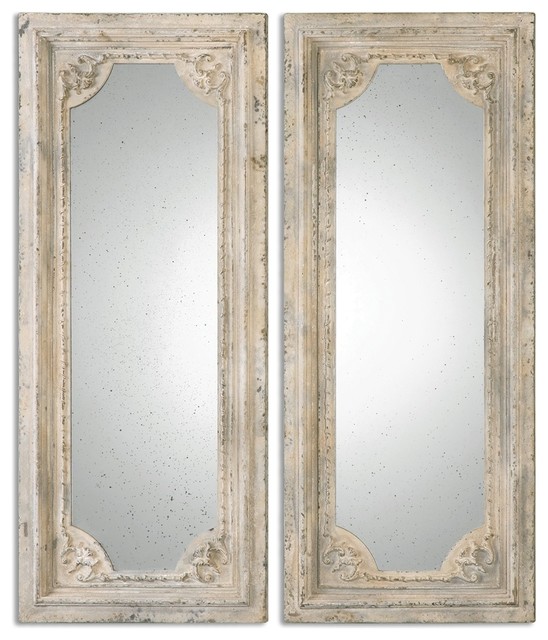 Antiqued Smoked Cottage Mirror Panels, Set of 2 Traditional Wall