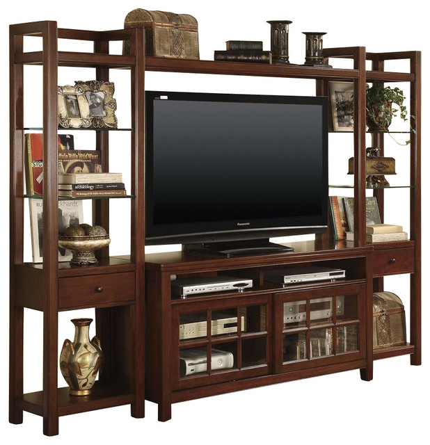 Avenue Entertainment Center in Dark Cherry Finish Contemporary