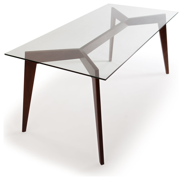 Kardiel Deco Blaze Mid-Century Modern Dining Table, Walnut Legs/Glass