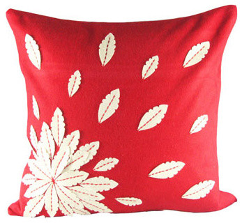 Red and Ivory Felt Applique Flower 20 x 20 Decorative Pillow - Contemporary - Bed Pillows - by ...