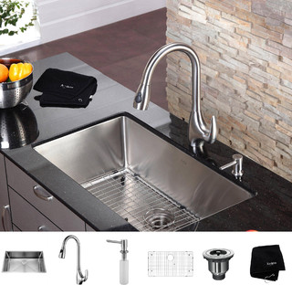 Kraus Kitchen Combo Set Stainless Steel 32-inch Undermount Sink/Faucet ...