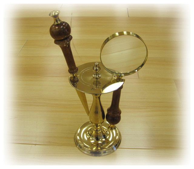 Handcrafted Antique Replica Brass Magnifying Glass & Letter Opener Desk