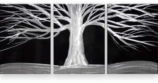 Matthew's Art Gallery - "White Tree on Black" Metal Wall Art, 3-