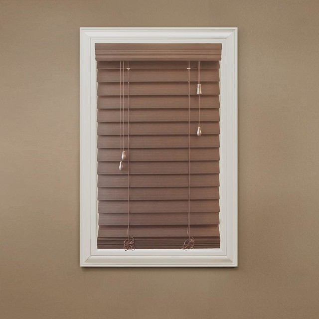 CuttoWidth Maple (Brown) 21/2 in. Premium Faux Wood Blind 63.5 in