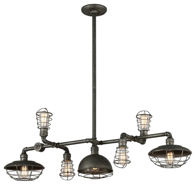 Conduit, Island Pendant, Old Silver Finish Industrial Kitchen