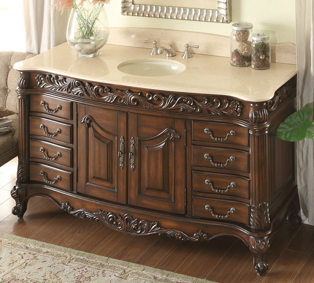 Adelina 60 inch Antique Bathroom Vanity Beveled Edges Marble Top