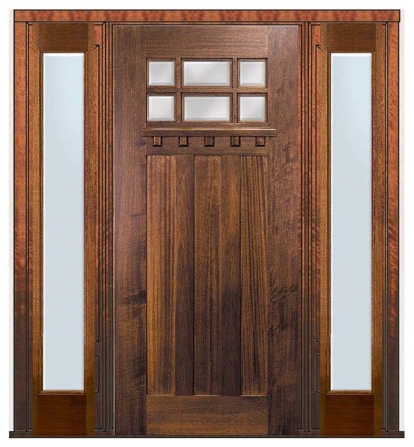 Prehung Sidelights Door 80 Wood Mahogany Craftsman 6 Lite TDL Glass Craftsman Front Doors