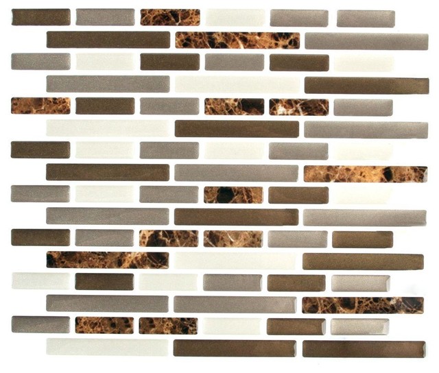 StickIt Tiles Mixed Brown Marble Oblong Adhesive Decorative Wall Tile