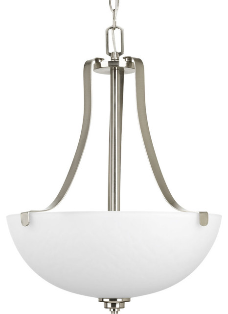 3-Light Inverted Pendant Etched Marble Glass Bowl, Brushed ...