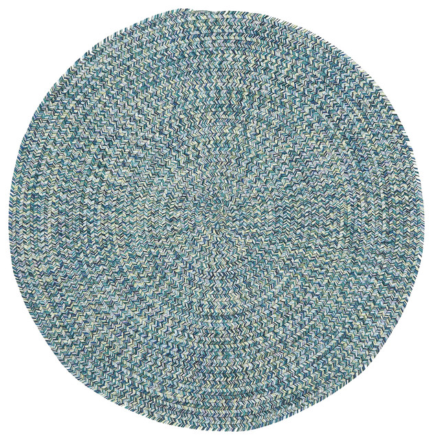 Sea Pottery Braided Round Rug, Blue, 3' Beach Style Area Rugs by