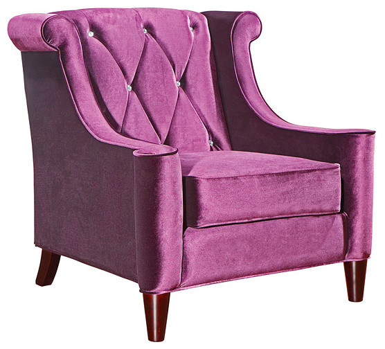 Purple Velvet Crystal Button Modern Chair Contemporary Upholstery