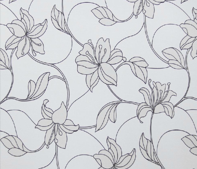 Modern Floral Wallpaper, Black And Neutral Contemporary Wallpaper