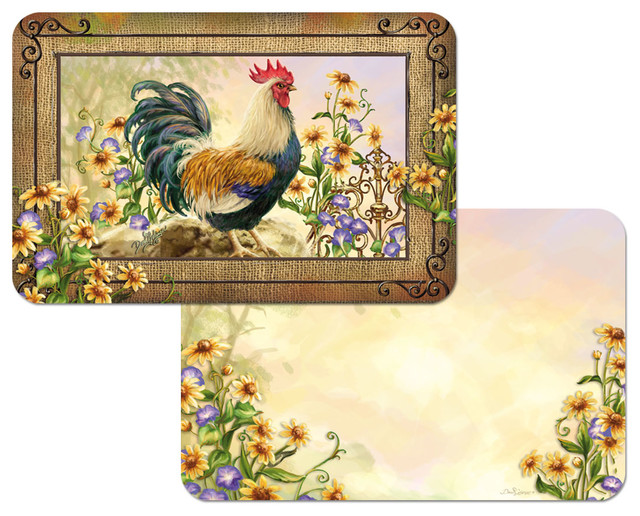 Country Charm Rooster Theme Plastic Placemats, Set of 4 Country