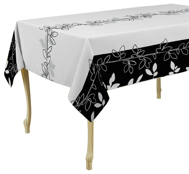Modern White and Black Tablecloth, 118x58 Contemporary Tablecloths