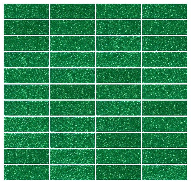 1"x3" Emerald Green Glitter Glass Subway Tile Stacked