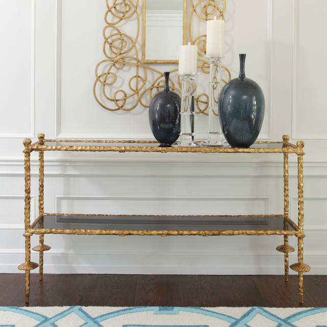 Global Views Furniture Chiseled Gold Console Table Modern Dining Tables by Layla Grayce