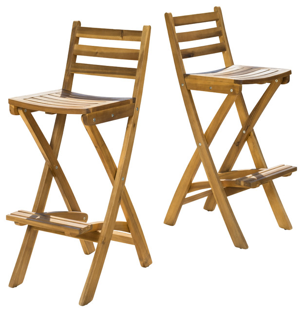 Atlantic Outdoor Folding Wood Bar Stools, Set Of 2 Beach Style Bar