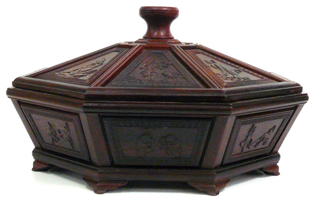 Chinese Rosewood Octagon Immortal Theme Accent Box - Asian - Decorative ...