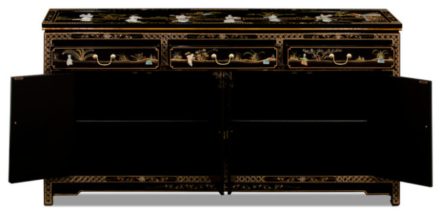 66in Black Lacquer Mother Of Pearl Asian Sideboard Asian Buffets