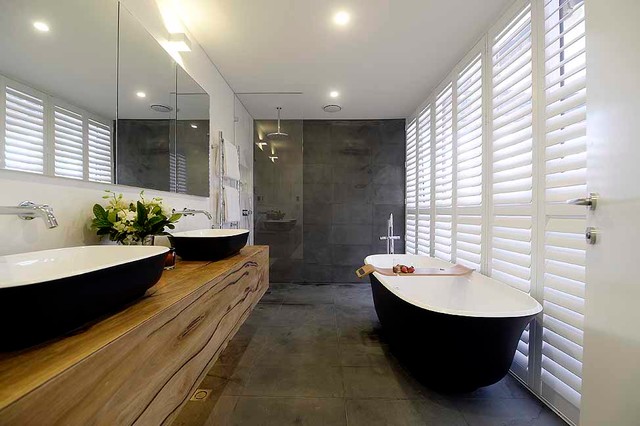 Matte Black Bath and Basins for The Block - Josh and Charlotte's Master Ensuite - Modern ...