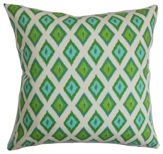 Ipomen Ikat Pillow Green 20"x20" - Contemporary - Decorative Pillows 