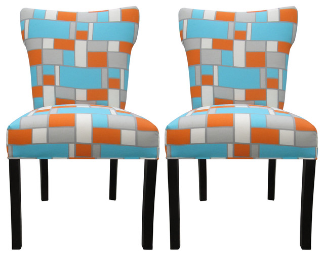 Bella Hopscotch Orange/ Blue Upholstered Dining Chairs (Set of 2