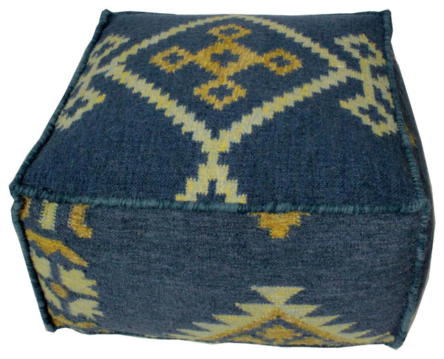Nolita Kilim Santa Fe Pouf, Denim - Southwestern - Floor Pillows And Poufs - by Bashian