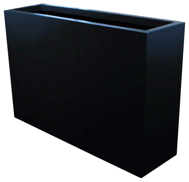 Amesbury Tall Narrow Fiberglass Planter Box, Matte Black Finish, 2