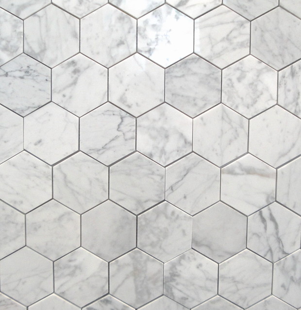 Bianco Carrara 3" Polished Hexagon MarbleTiles traditional-wall-and 