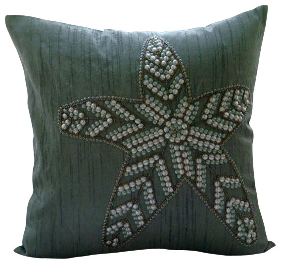 Starry Light Decorative Grey Silk Throw Pillow Cover, 14x14 Beach
