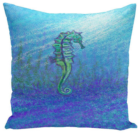 Water Turquoise and Green 18-Inch Cotton Decorative Pillow - Traditional - Bed Pillows