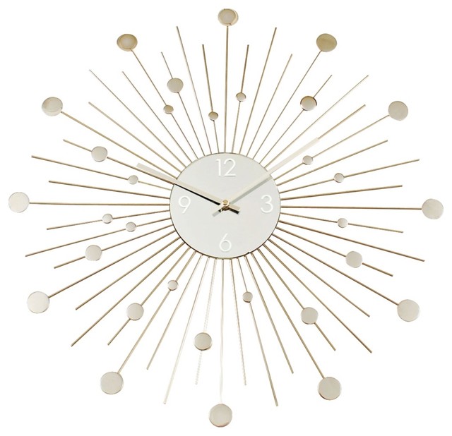 Contemporary Star Burst Silvertone Discs and Mirror 24" Wide Wall Clock
