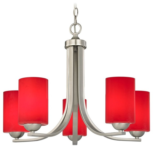 Modern Chandelier with Red Glass Cylinder Shades Modern Chandeliers