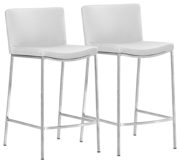Zuo Curve Stainless and Black Counter Stool Set of 2 Contemporary