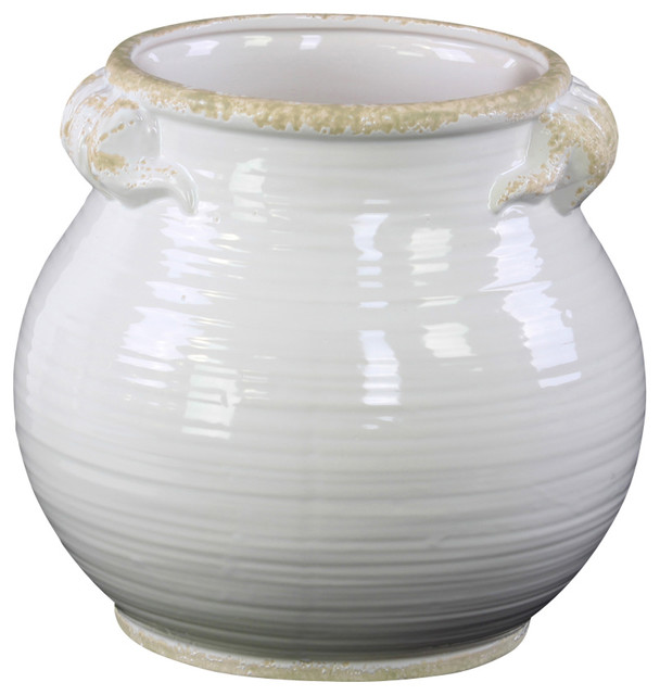 Ceramic Tall Round Tuscan Pot, White Mediterranean Indoor Pots