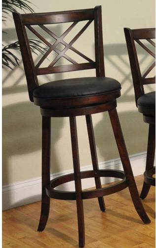 Distressed Walnut Double X-back 24 Inch Swivel Pub Stool - Modern - Bar 