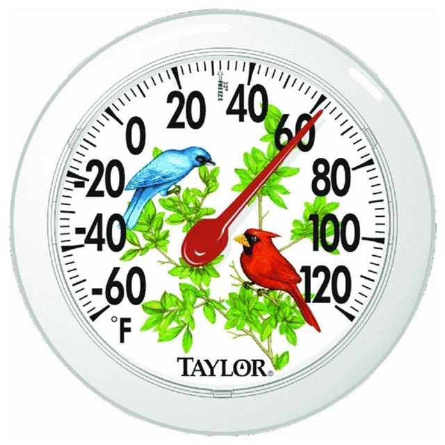 Taylor 5632 Cardinal Bunting Dial Outdoor Wall Thermometer 6", Clear