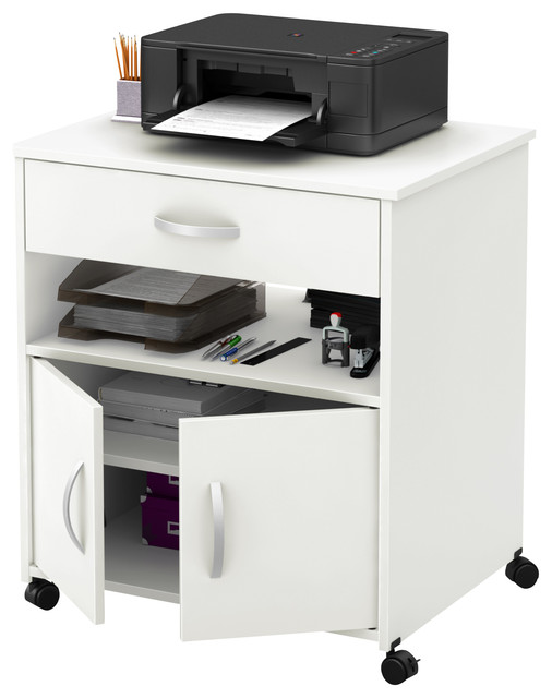 South Shore Axess Printer Cart on Wheels, Pure White Transitional